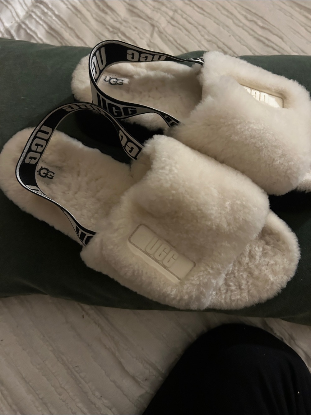 UGG Plush Shearling Slingback Slides in Cream